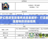 夢(mèng)幻西游變異鬼將資質(zhì)表解析：打造最強(qiáng)寵物的終極指南