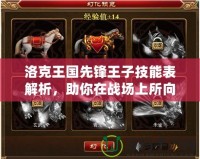 洛克王國先鋒王子技能表解析，助你在戰(zhàn)場上所向披靡！