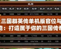 《三國群英傳單機(jī)版官位與技能：打造屬于你的三國傳奇》