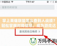 掌上英雄聯盟怎么查別人戰績？輕松掌握對局信息，成為游戲達人！