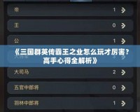 《三國群英傳霸王之業怎么玩才厲害？高手心得全解析》