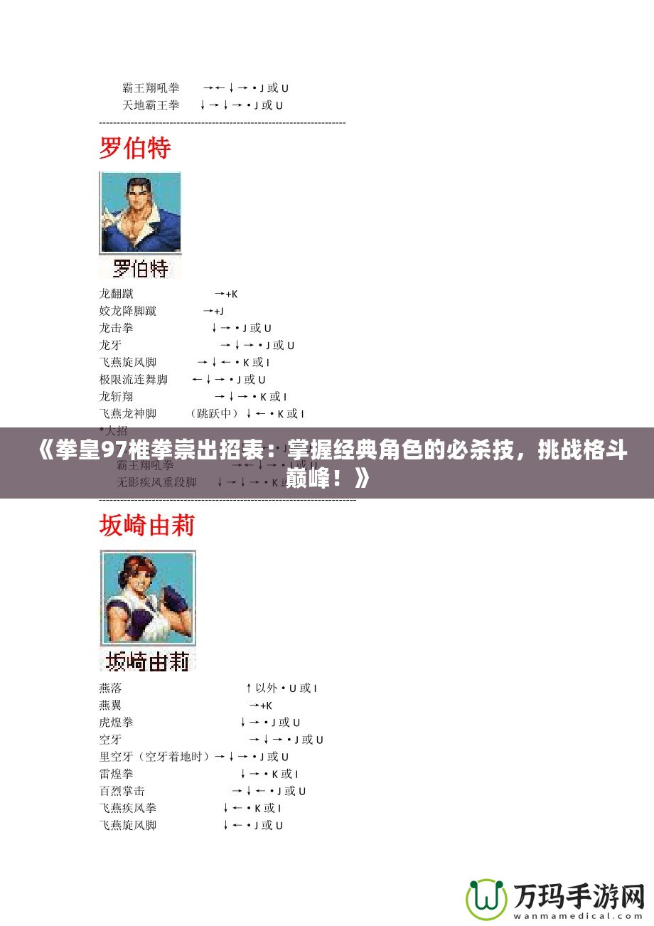 《拳皇97椎拳崇出招表：掌握經(jīng)典角色的必殺技，挑戰(zhàn)格斗巔峰！》