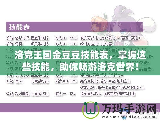 洛克王國金豆豆技能表，掌握這些技能，助你暢游洛克世界！