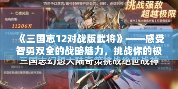 《三國志12對戰(zhàn)版武將》——感受智勇雙全的戰(zhàn)略魅力，挑戰(zhàn)你的極限思維！