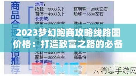 2023夢幻跑商攻略線路圖價(jià)格：打造致富之路的必備指南