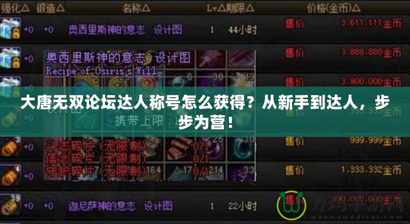 大唐無雙論壇達(dá)人稱號怎么獲得？從新手到達(dá)人，步步為營！
