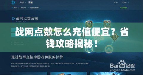 戰網點數怎么充值便宜？省錢攻略揭秘！
