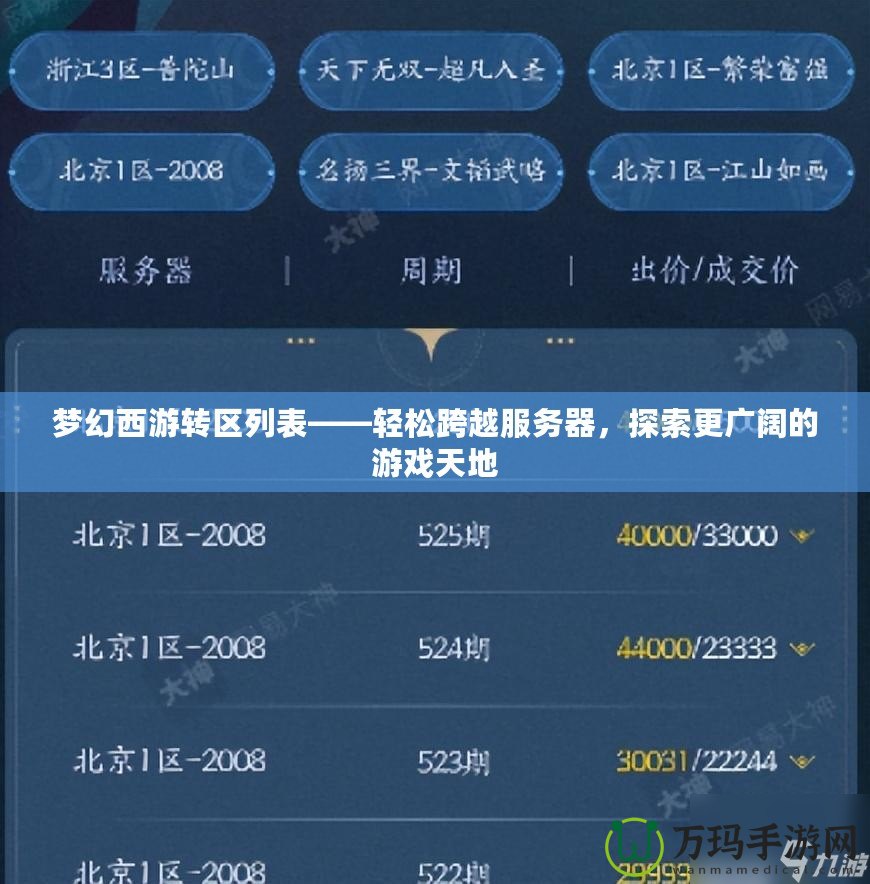 夢幻西游轉區列表——輕松跨越服務器，探索更廣闊的游戲天地