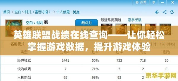 英雄聯盟戰績在線查詢——讓你輕松掌握游戲數據，提升游戲體驗