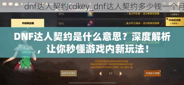 DNF達人契約是什么意思？深度解析，讓你秒懂游戲內新玩法！
