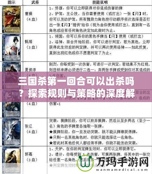 三國殺第一回合可以出殺嗎？探索規則與策略的深度解析