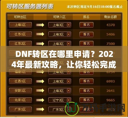 DNF轉(zhuǎn)區(qū)在哪里申請？2024年最新攻略，讓你輕松完成轉(zhuǎn)區(qū)