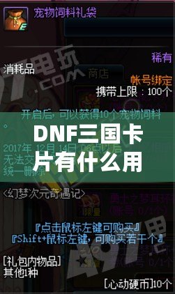 DNF三國卡片有什么用？探索其強大魅力與游戲內外的價值