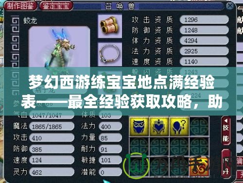 夢幻西游練寶寶地點滿經驗表——最全經驗獲取攻略，助你輕松升級！