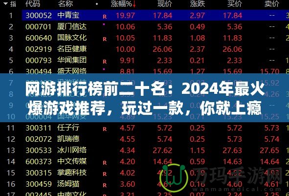 網游排行榜前二十名：2024年最火爆游戲推薦，玩過一款，你就上癮！