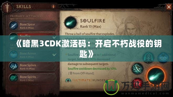 《暗黑3CDK激活碼：開啟不朽戰役的鑰匙》
