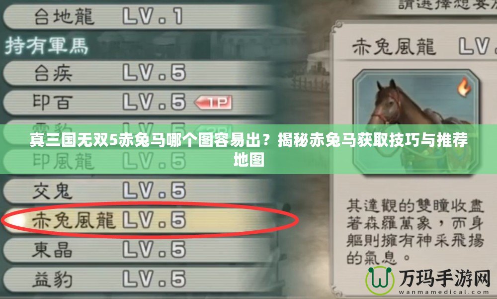 真三國(guó)無(wú)雙5赤兔馬哪個(gè)圖容易出？揭秘赤兔馬獲取技巧與推薦地圖
